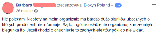 Opinia o Bioxyn z serwisu Facebook